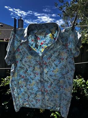Marine Layer Light Blue Floral Short-Sleeve Blouse